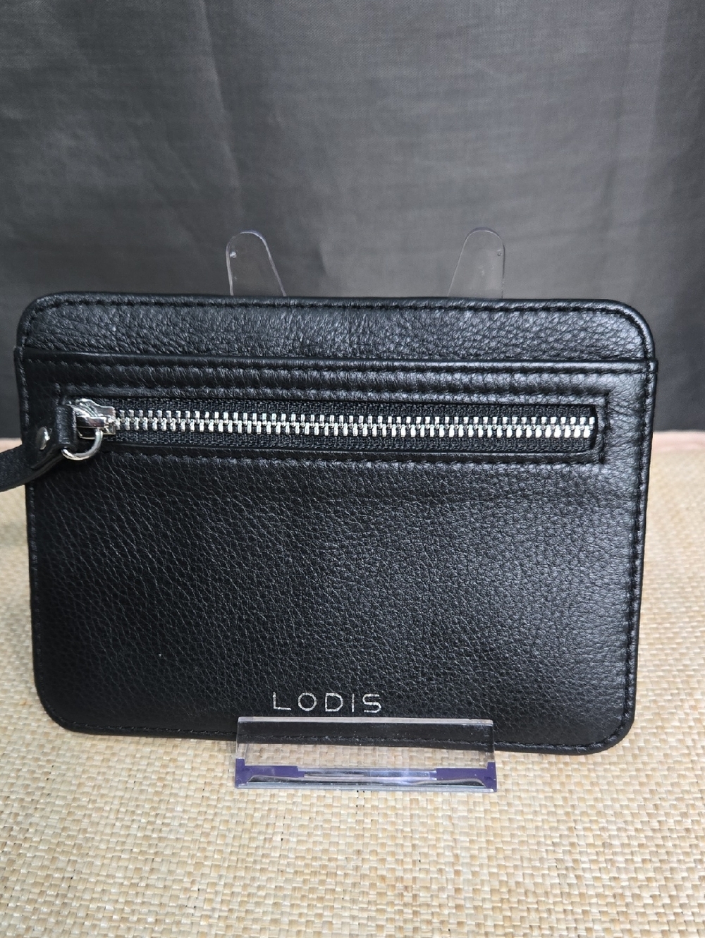 Lodis Black Leather Zip Card Case